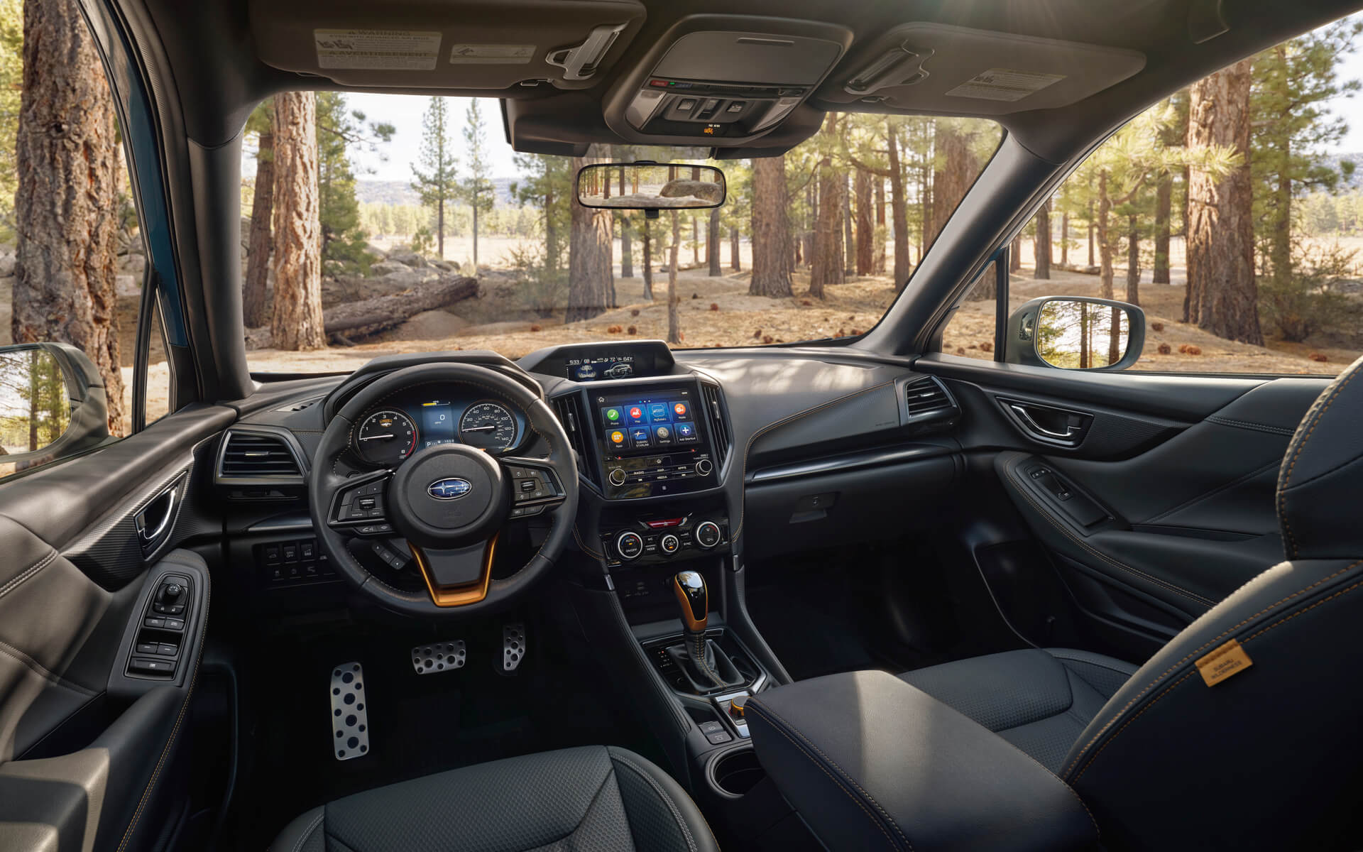 A view out of the front dash window of the 2022 Subaru Forester Wilderness