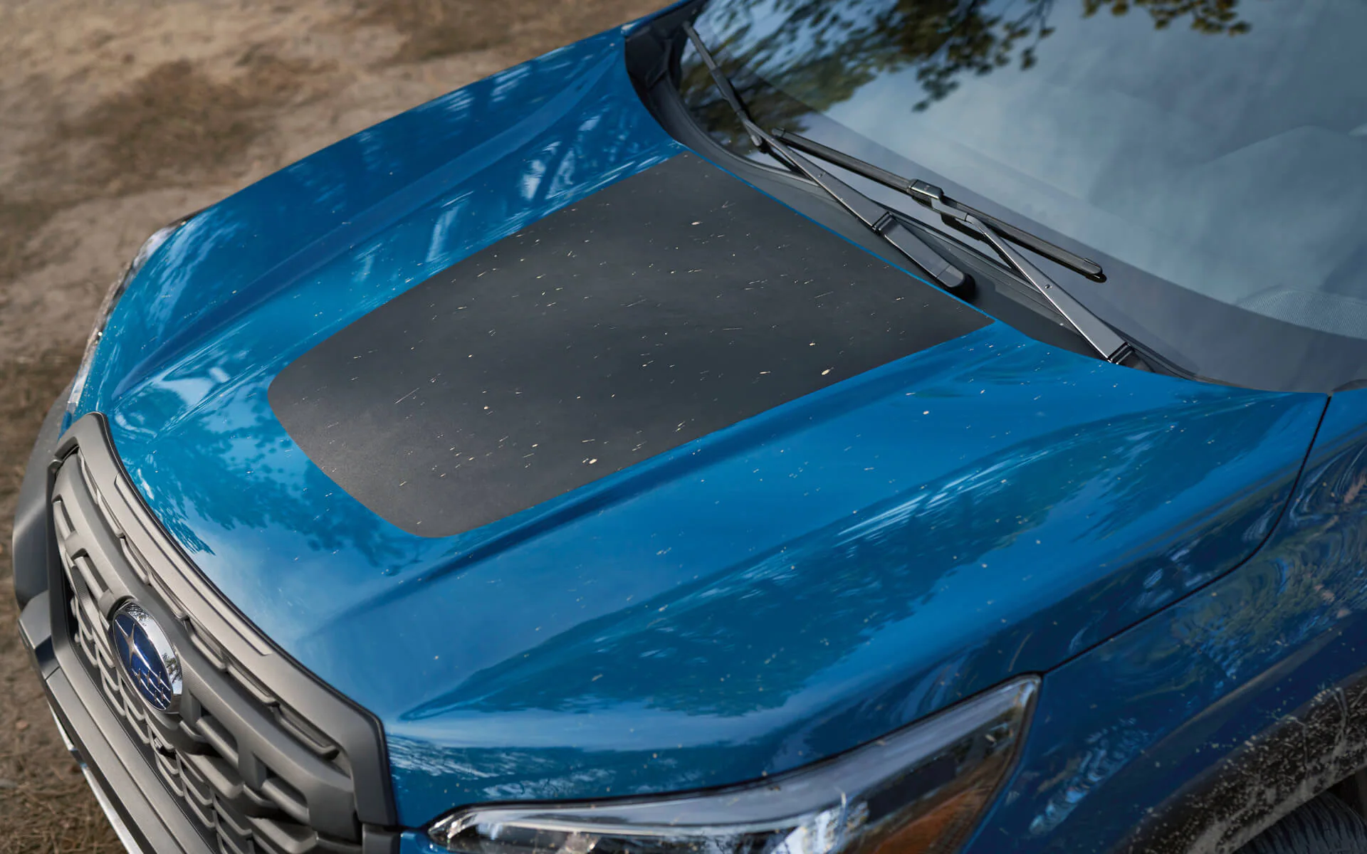 A close up of the anti-glare hood finish on the 2022 Subaru Forester Wilderness.
